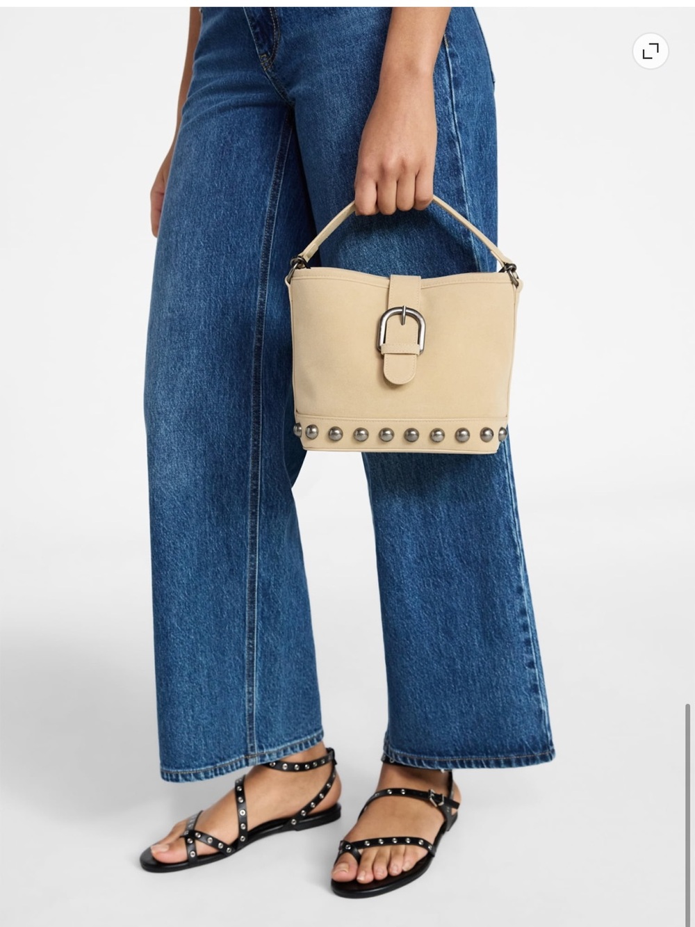 No Boundaries Beige Studded Bucket Shoulder Bag